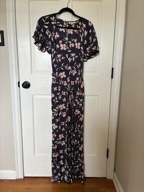 Billabong Black Floral Wrap Jumpsuit with Pink Flowers